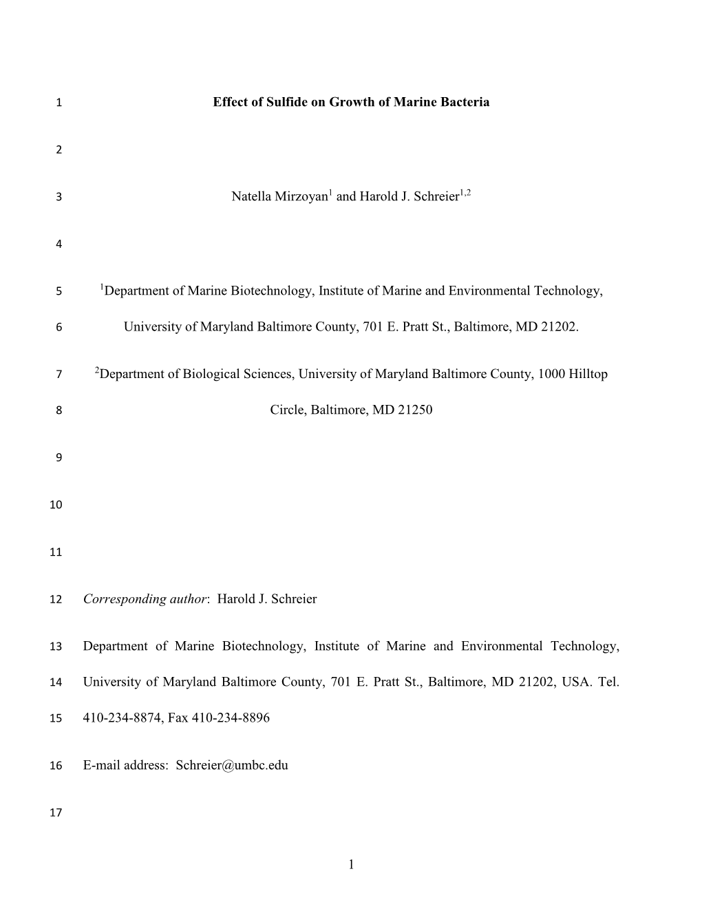 The Effect of Sulfide on Comon Marine Species