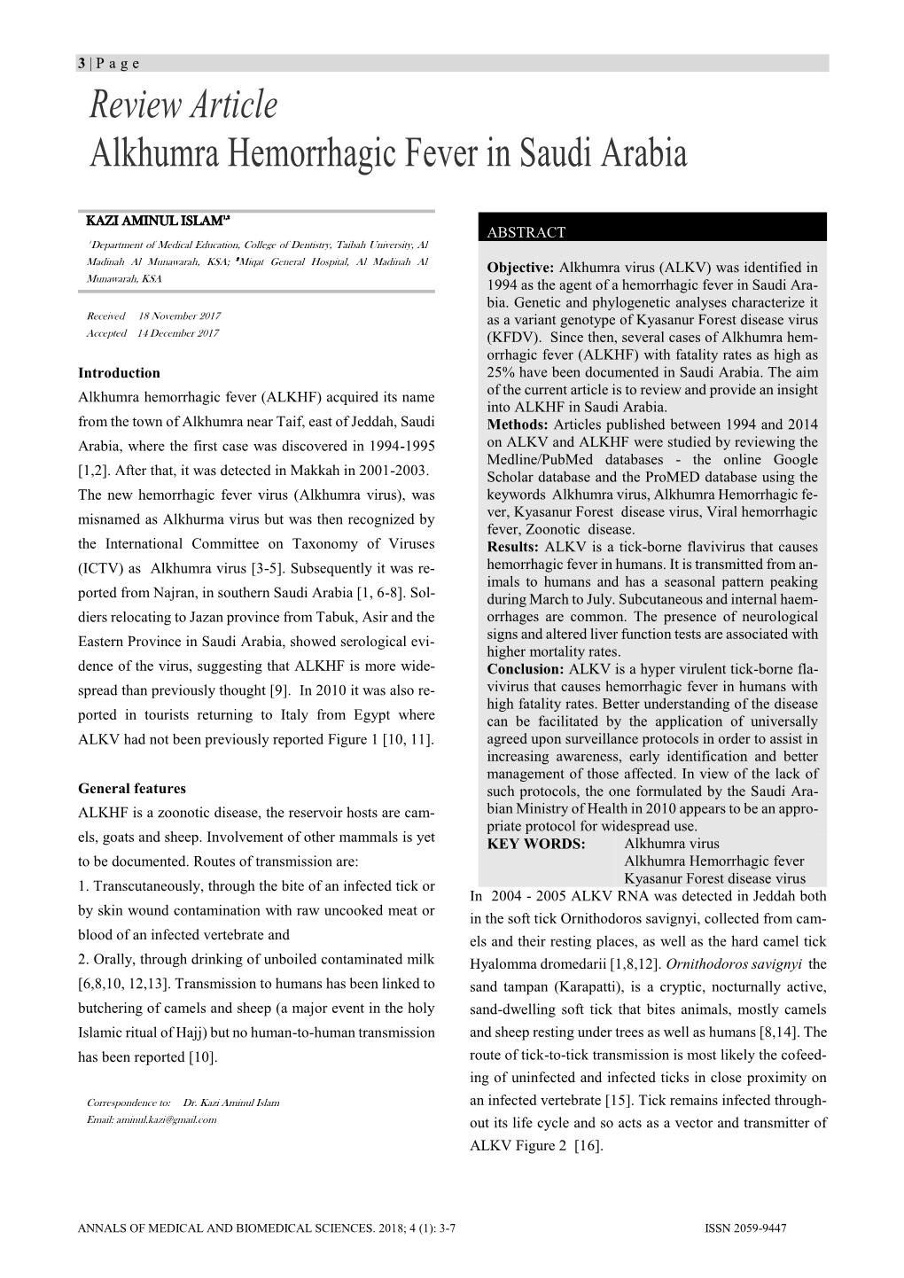 Alkhumra Hemorrhagic Fever in Saudi Arabia: Review Article