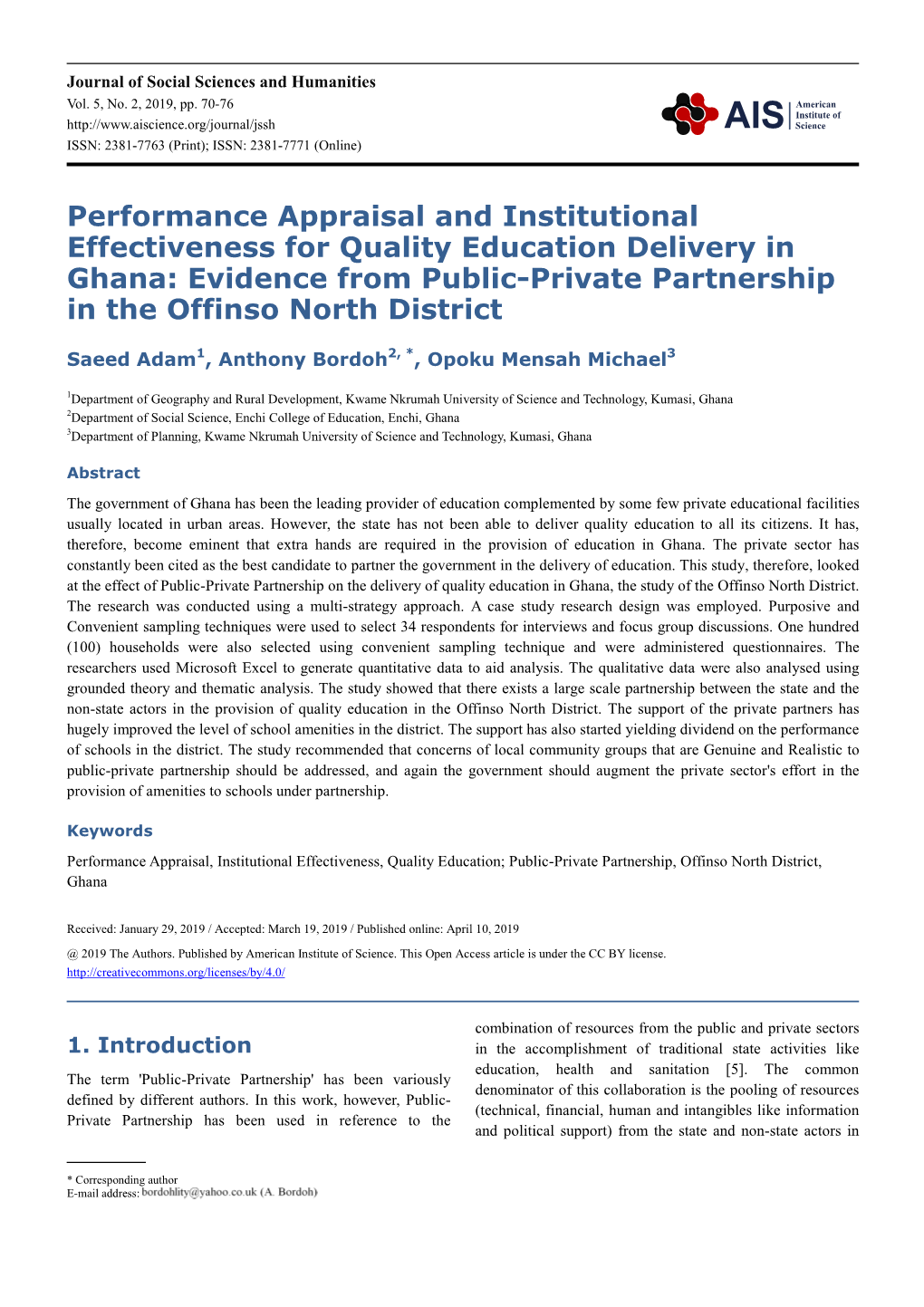 Evidence from Public-Private Partnership in the Offinso North District