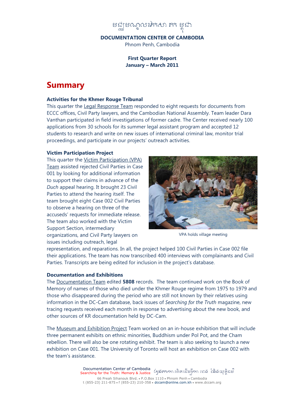 First Quarter Report, January – March 2011 Page | 2