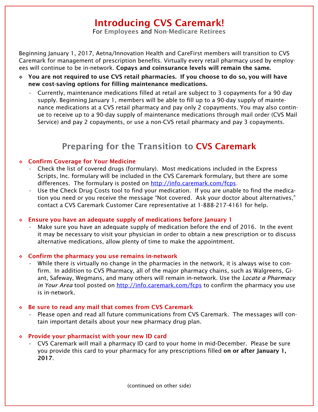 Introducing CVS Caremark! for Employees and Non-Medicare Retirees