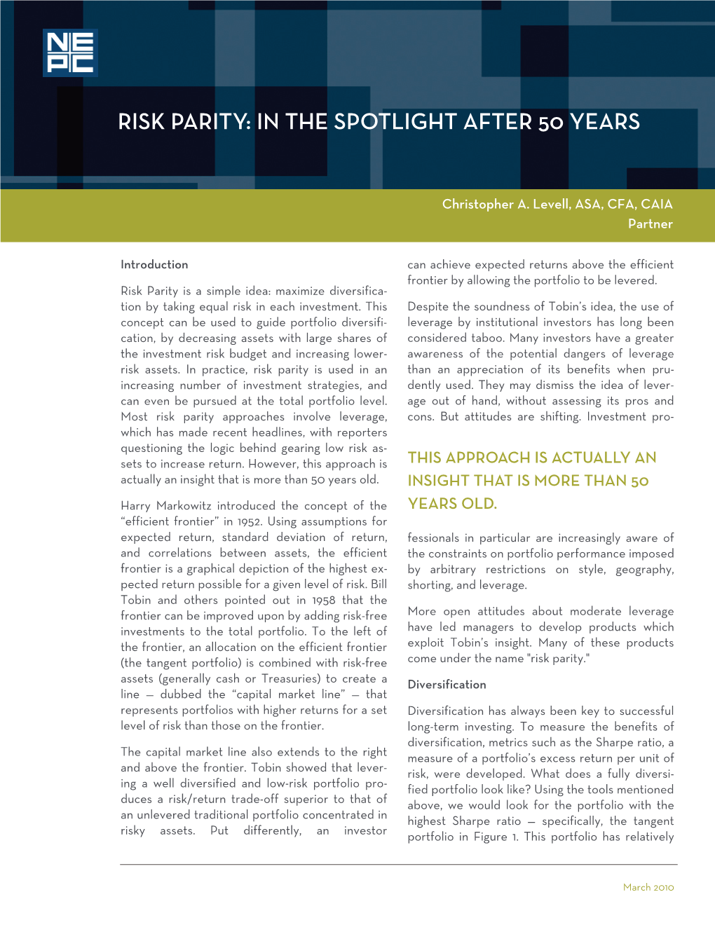 Risk Parity: in the Spotlight After 50 Years