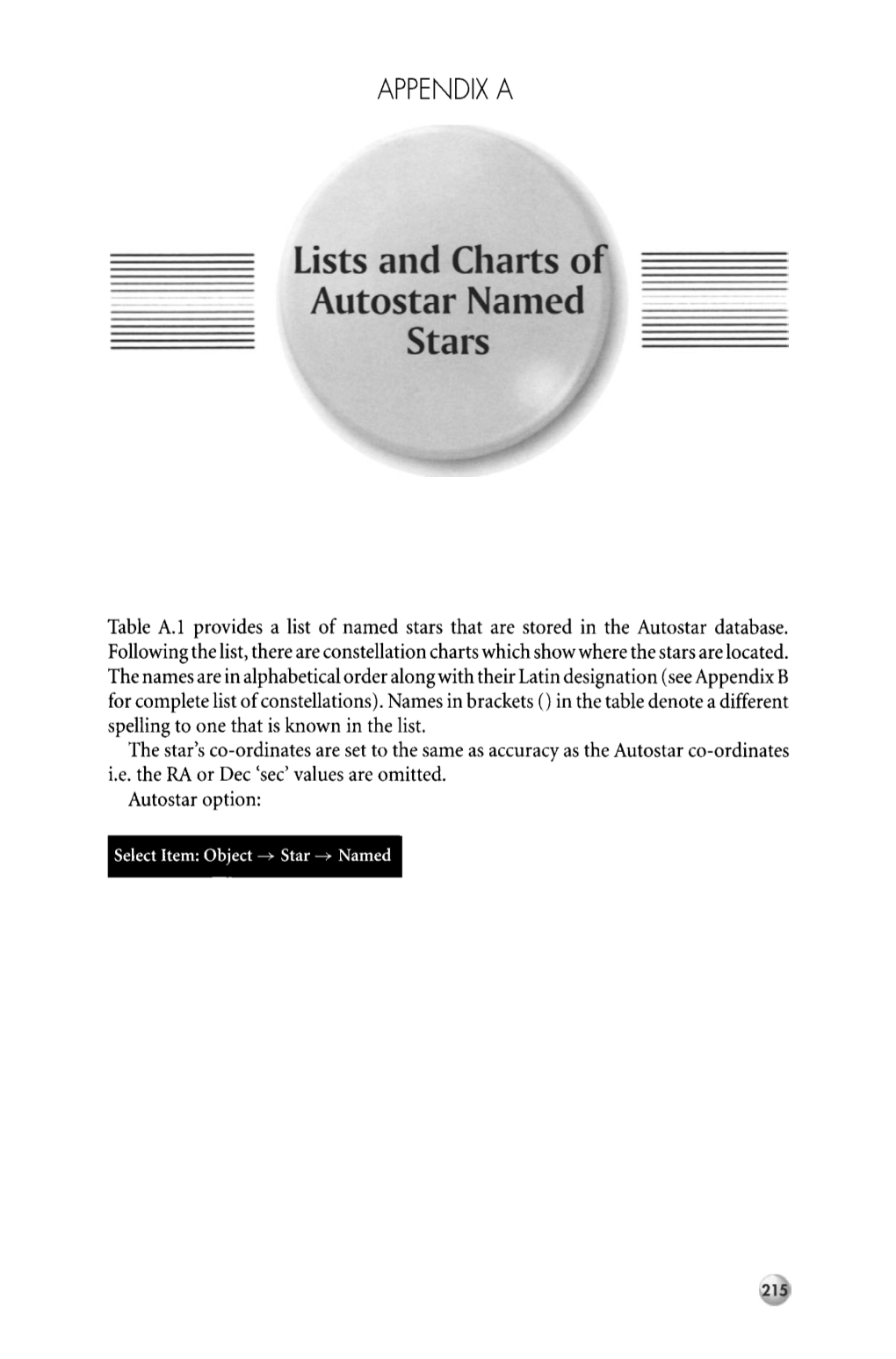 Lists and Charts of Autostar Named Stars