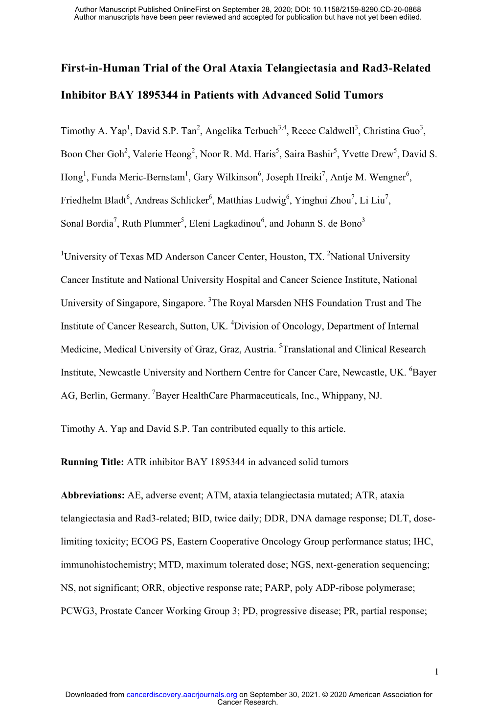 First-In-Human Trial of the Oral Ataxia Telangiectasia and Rad3-Related