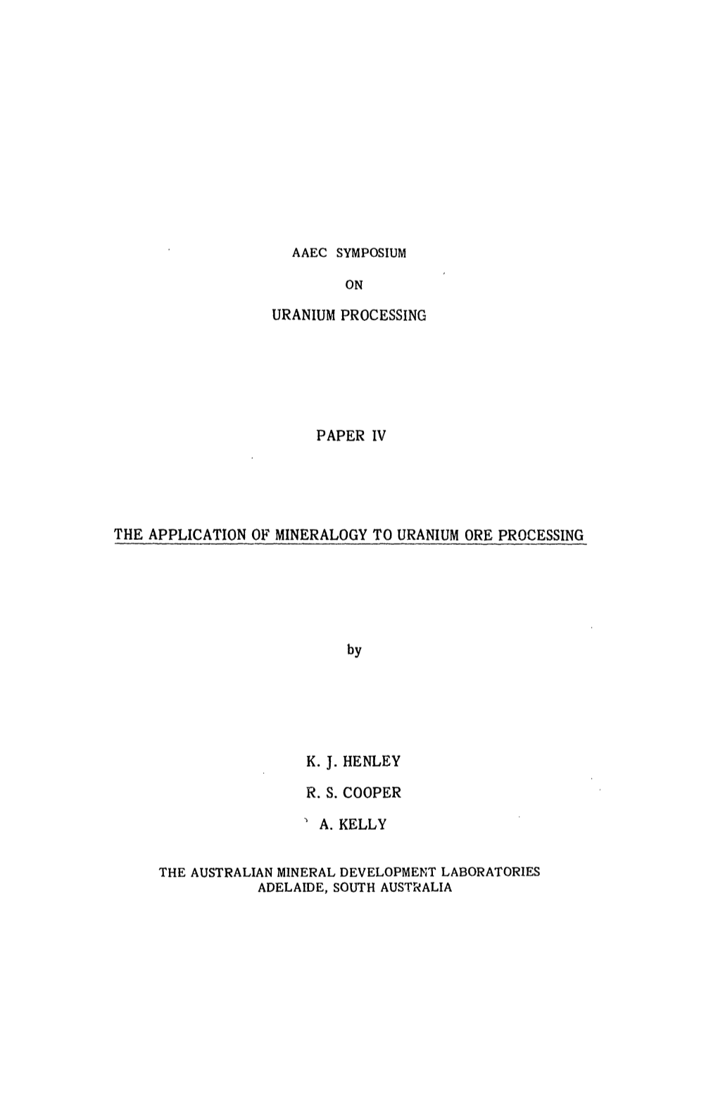 The Application of Mineralogy to Uranium Ore Processing