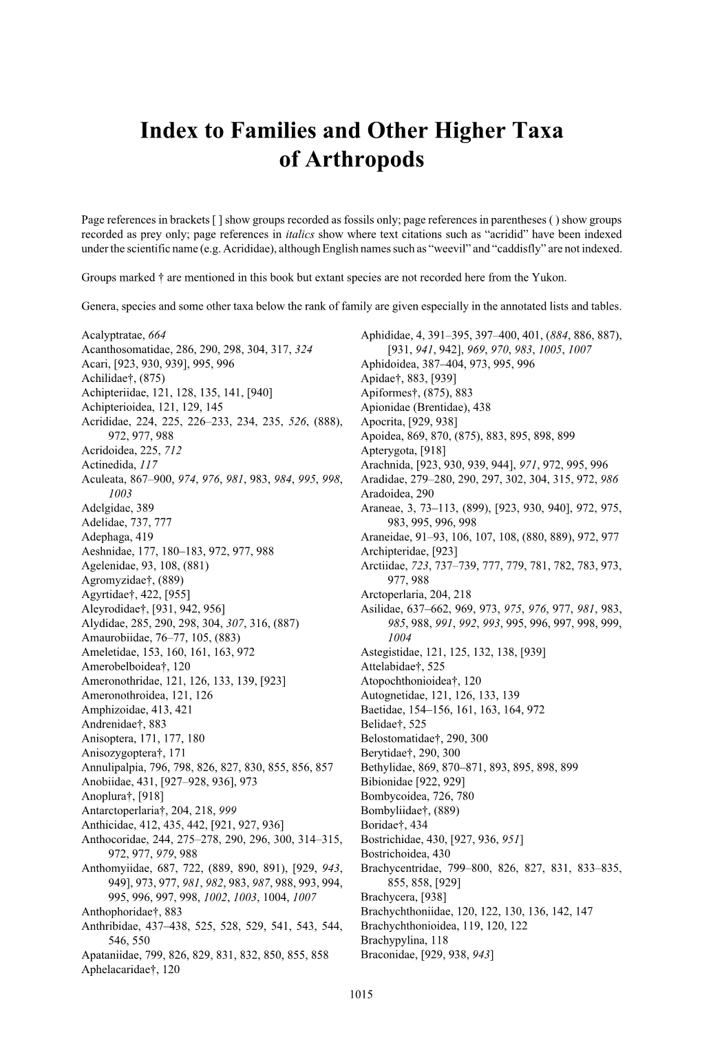 Index to Arthropod Families