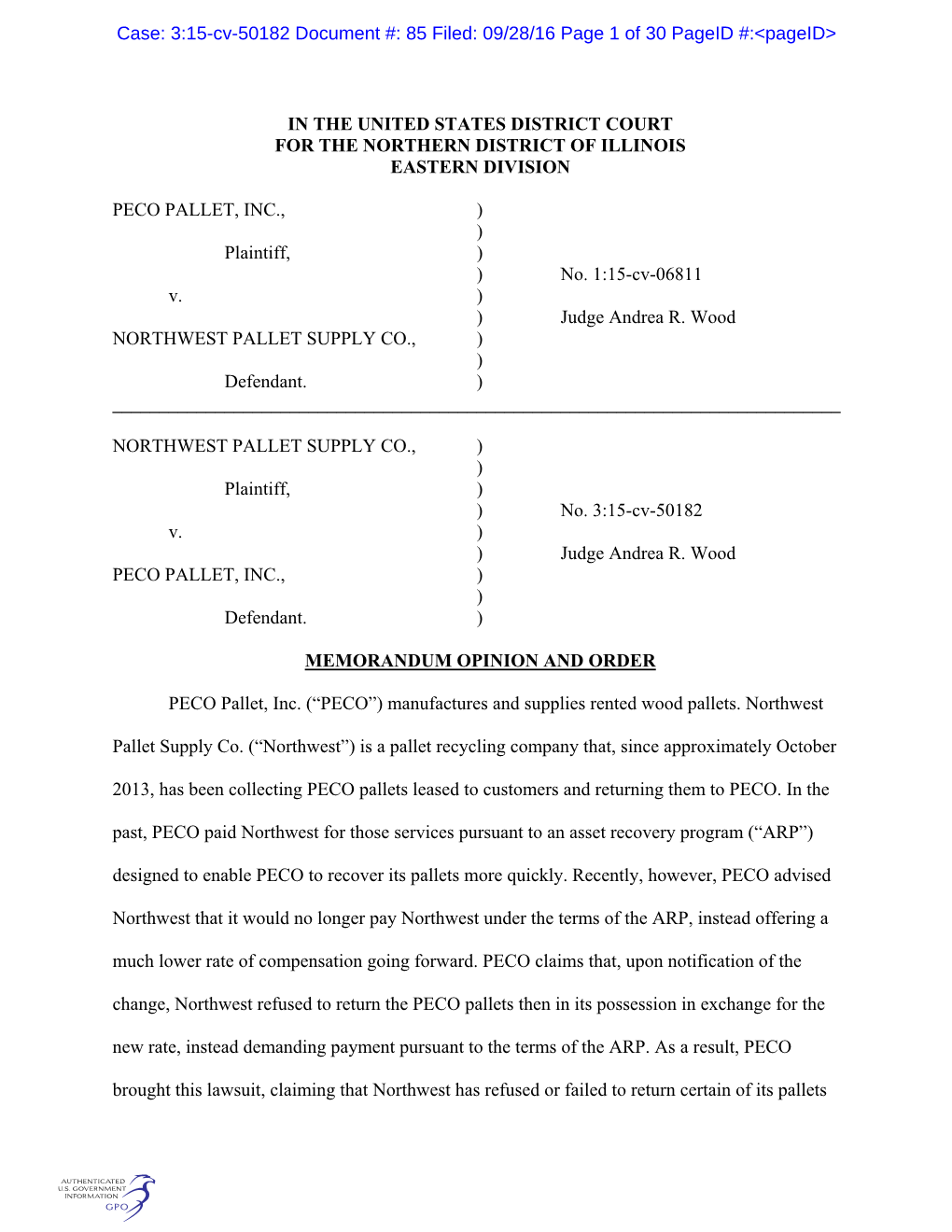 3:15-Cv-50182 Document #: 85 Filed: 09/28/16 Page 1 of 30 Pageid