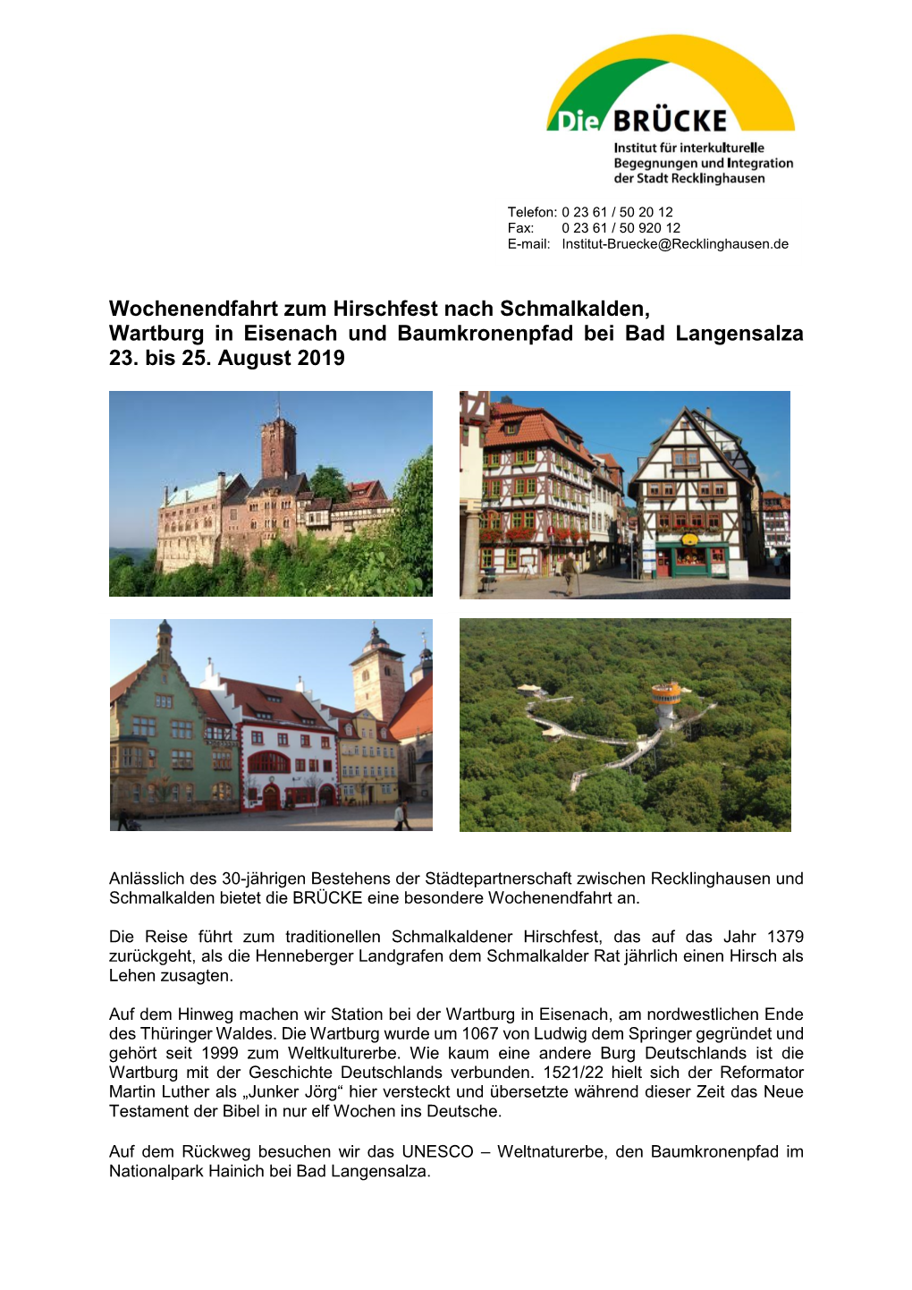 Wochenendfahrt Zum Hirschfest Nach Schmalkalden, Wartburg in Eisenach Und Baumkronenpfad Bei Bad Langensalza 23