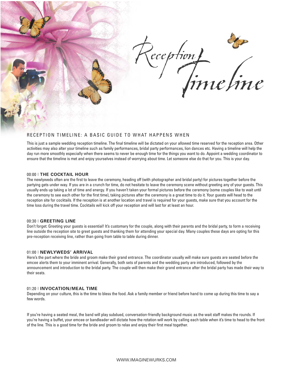 RECEPTION TIMELINE: a BASIC GUIDE to WHAT HAPPENS WHEN This Is Just a Sample Wedding Reception Timeline