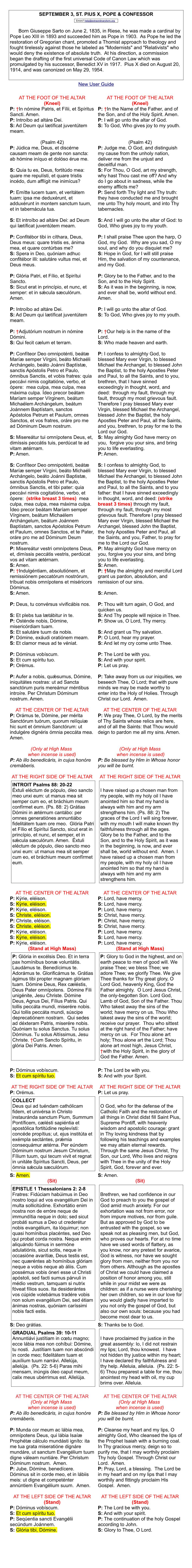 New User Guide SEPTEMBER 3, ST. PIUS X, POPE & CONFESSOR Born Giuseppe Sarto on June 2, 1835, in Riese, He Was Made a Cardin