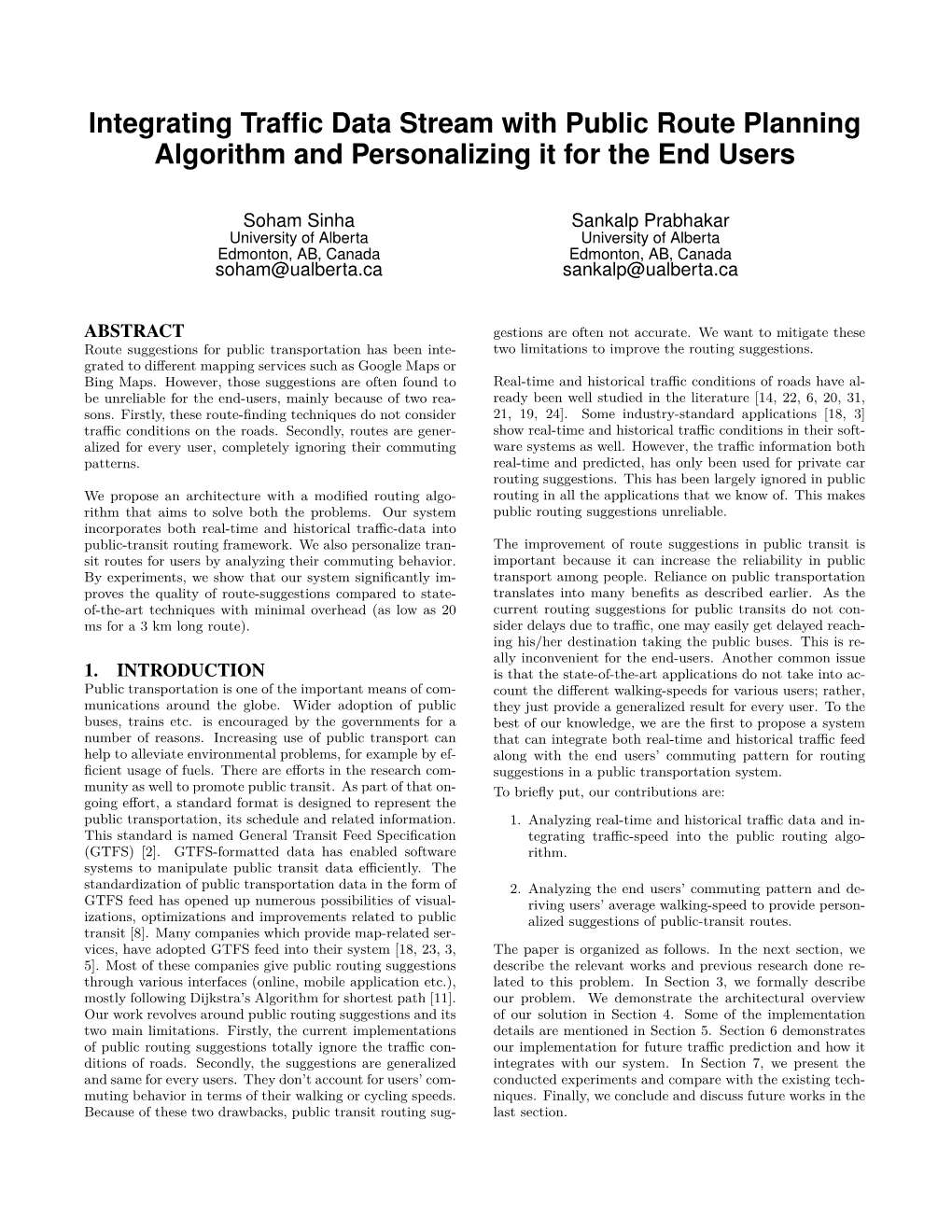 Integrating Traffic Data Stream with Public Route Planning Algorithm