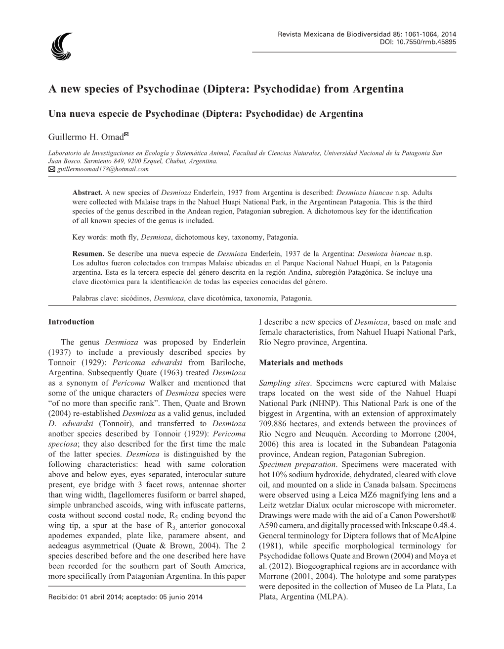 A New Species of Psychodinae (Diptera: Psychodidae) from Argentina