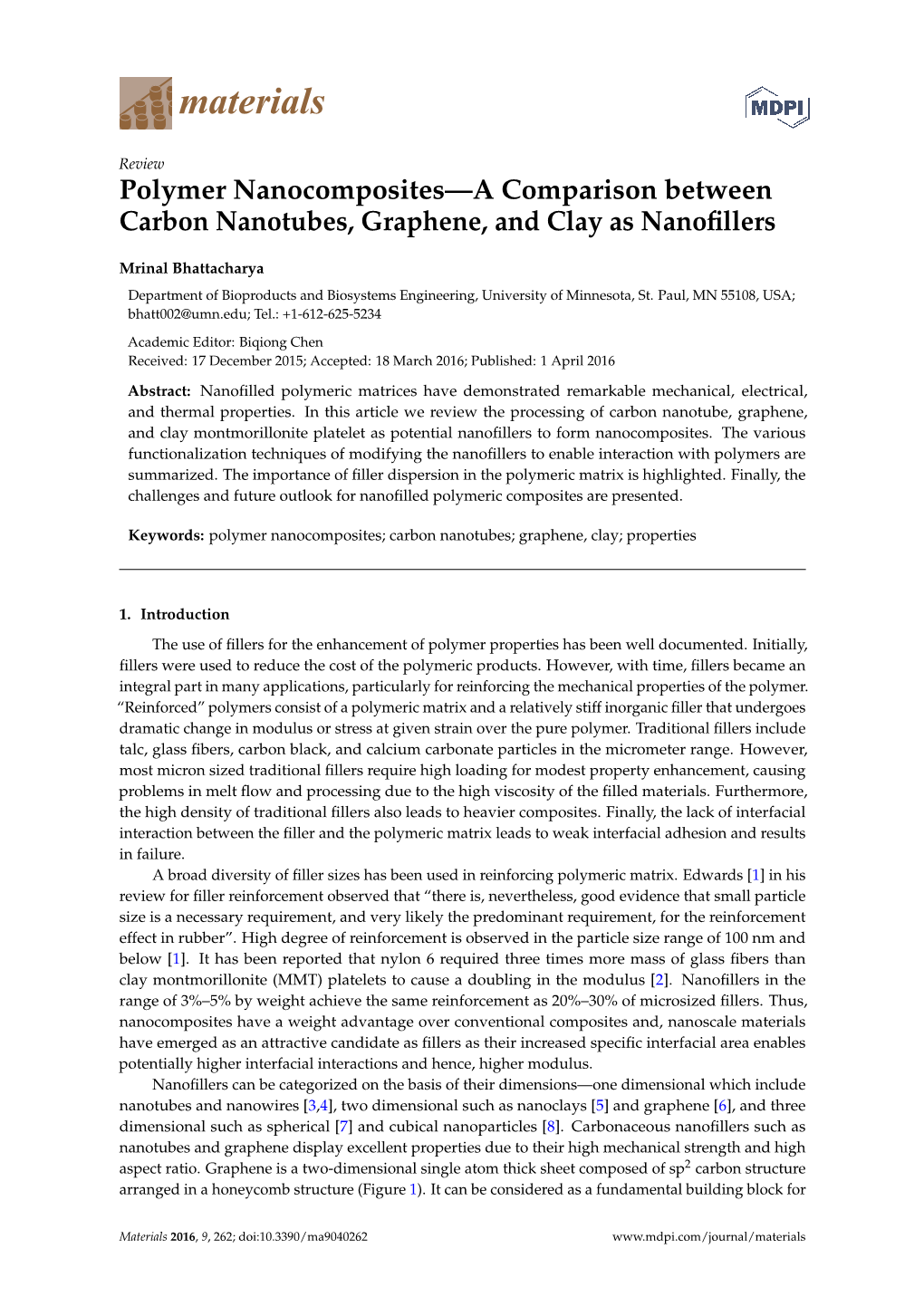 [1.0]Carbon Nanotubes, Graphene, and Clay As Nanofillers