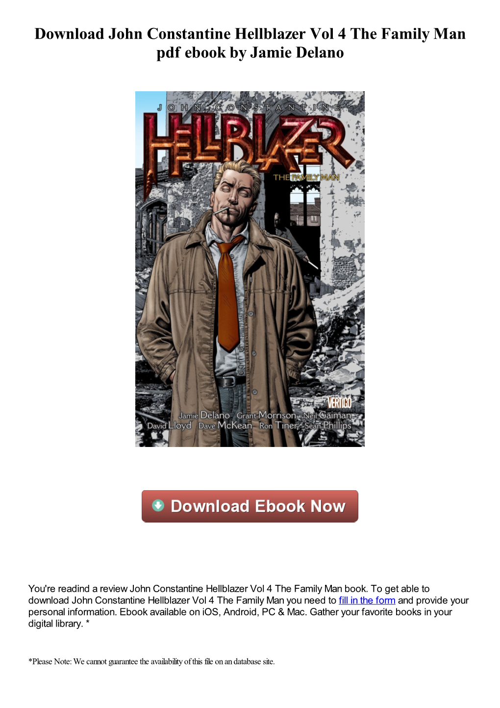 Download John Constantine Hellblazer Vol 4 the Family Man Pdf Ebook by Jamie Delano