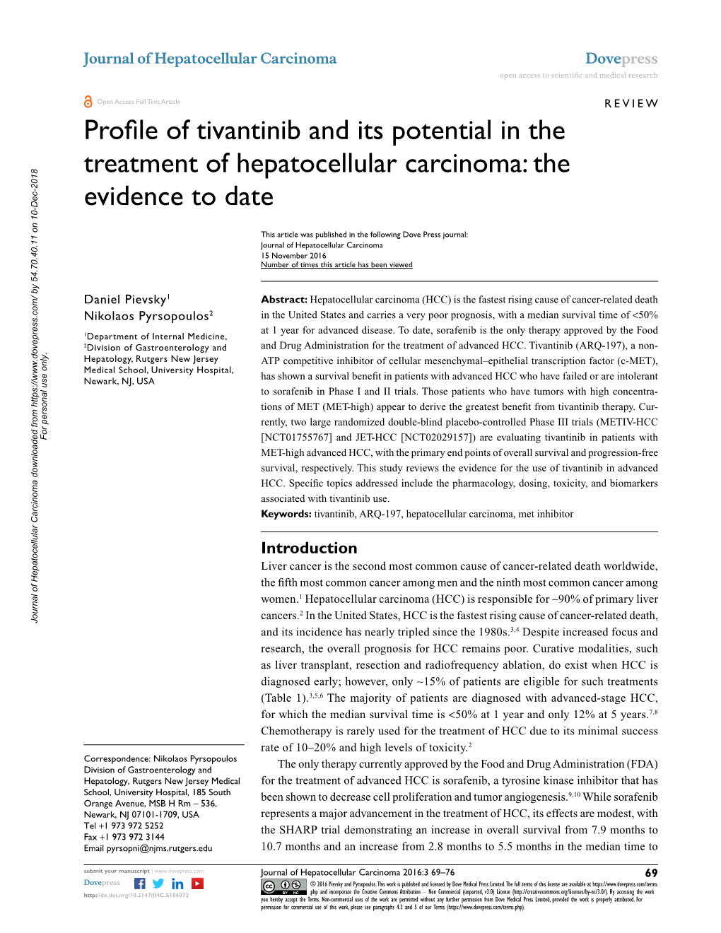 Profile of Tivantinib and Its Potential in the Treatment of Hepatocellular Carcinoma: the Evidence to Date