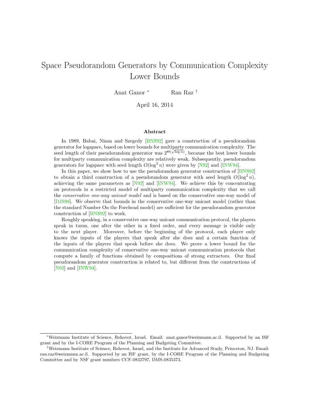 Space Pseudorandom Generators by Communication Complexity Lower Bounds