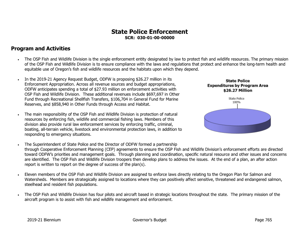 State Police Enforcement SCR: 030-01-00-00000