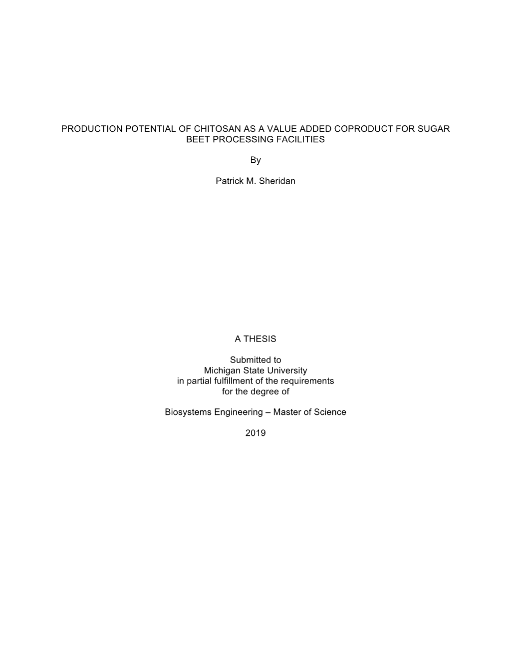 Production Potential of Chitosan As a Value Added Coproduct for Sugar Beet Processing Facilities