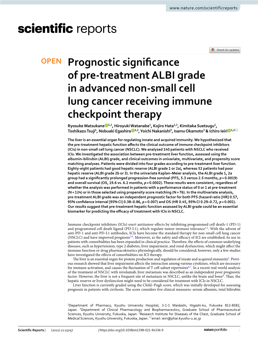 Prognostic Significance of Pre-Treatment ALBI Grade in Advanced Non-Small Cell Lung Cancer Receiving Immune Checkpoint Therapy