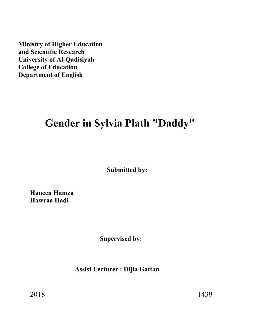 Gender in Sylvia Plath "Daddy"