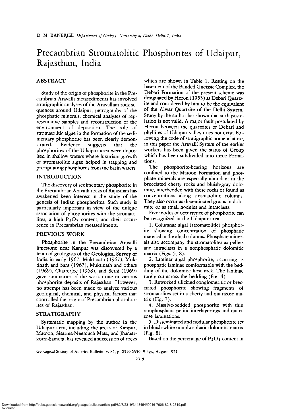 Precambrian Stromatolitic Phosphorites of Udaipur, Rajasthan, India