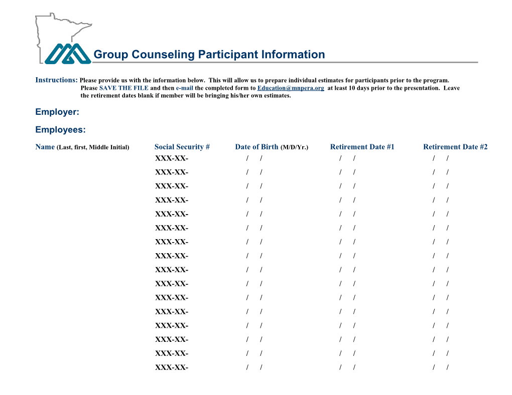 Group Counseling Participant Information