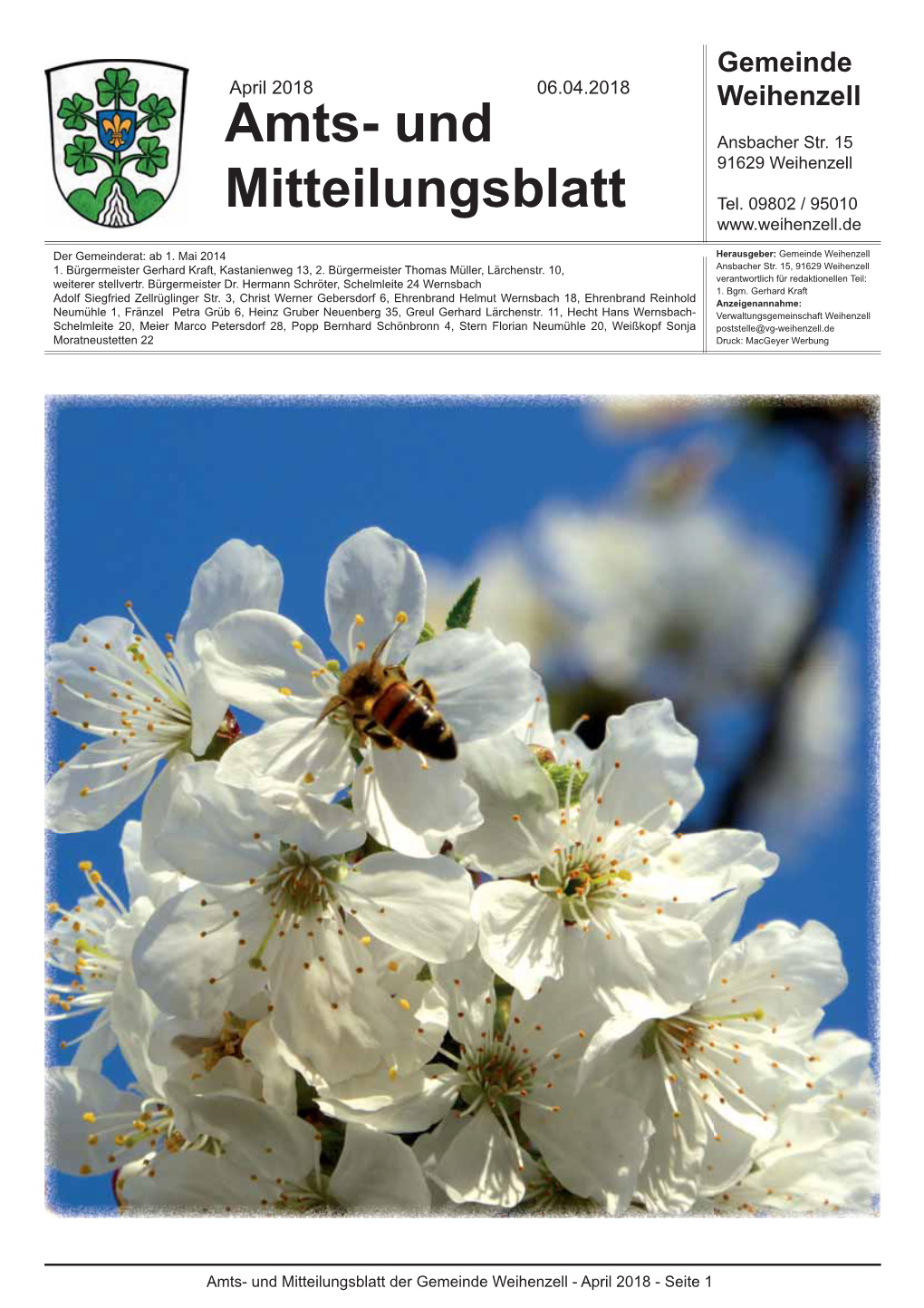 Amts- Und Mitteilungsblatt Der Gemeinde Weihenzell - April 2018 - Seite 1 Öffnungszeiten, Termine