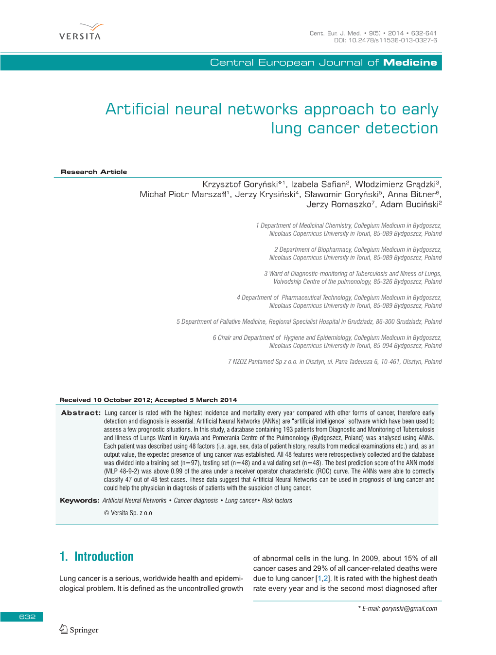 Artificial Neural Networks Approach to Early Lung Cancer Detection