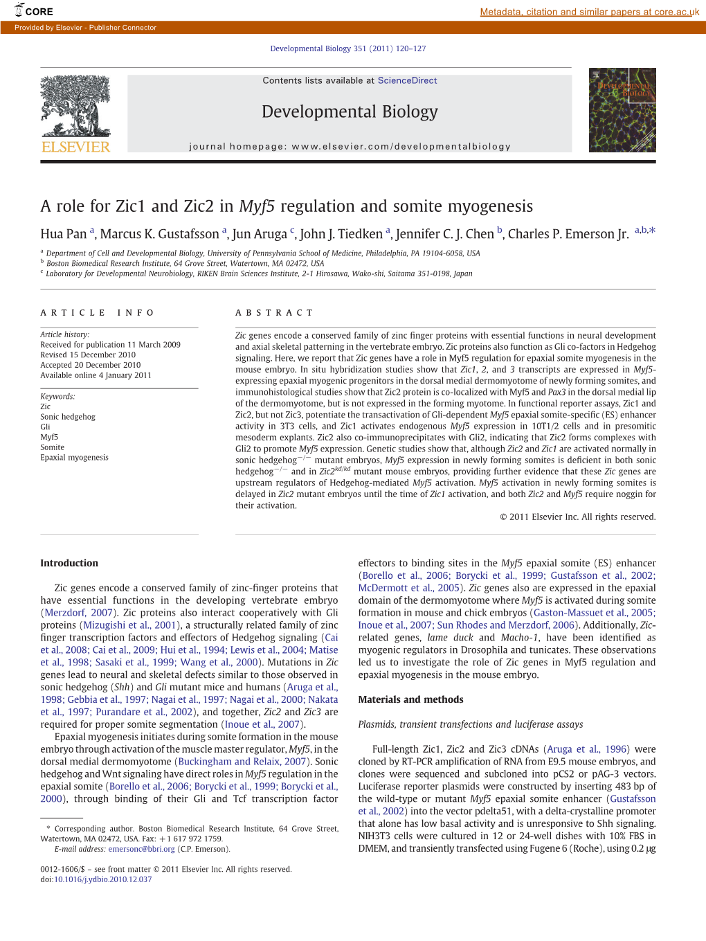 A Role for Zic1 and Zic2 in Myf5 Regulation and Somite Myogenesis