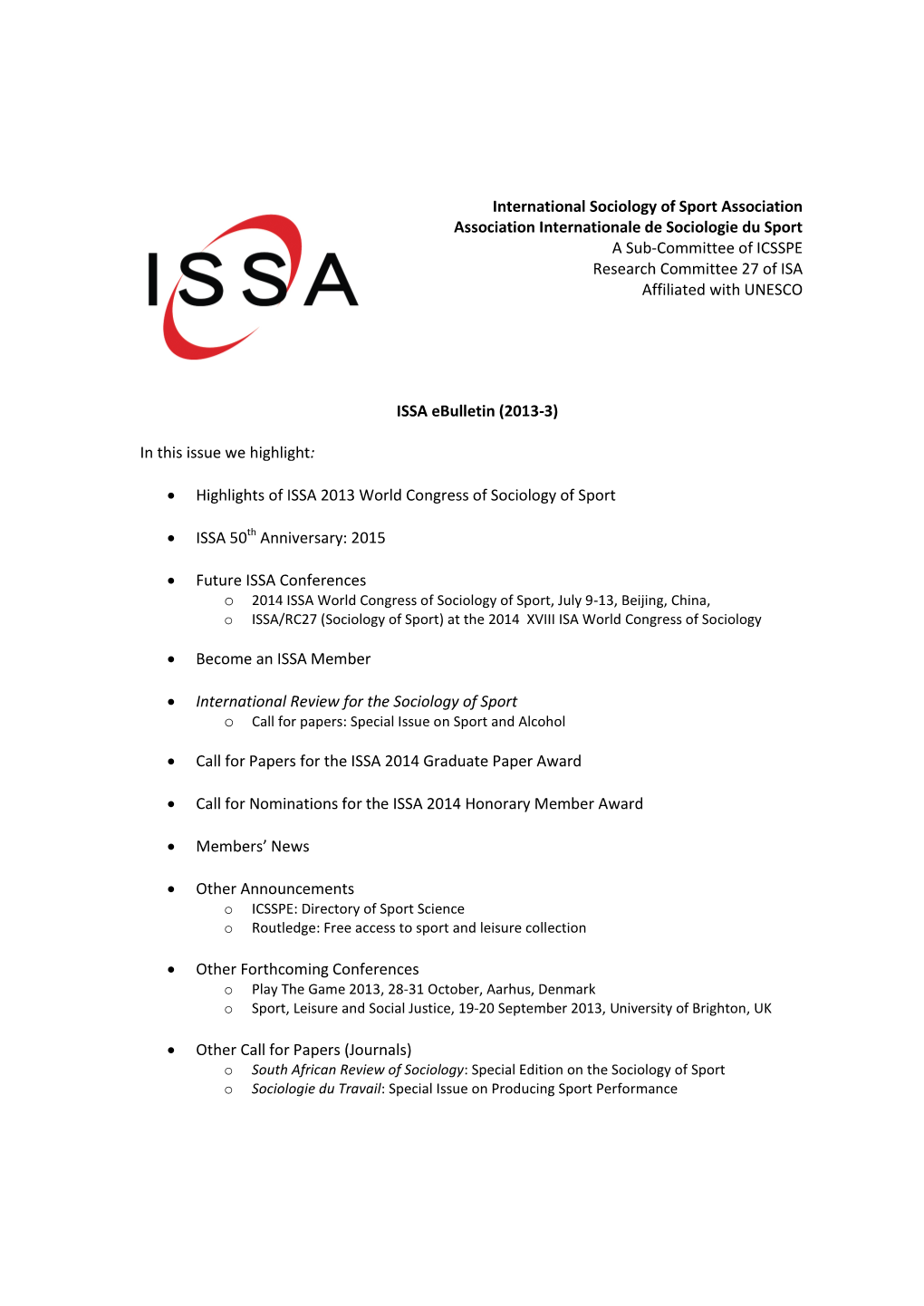 International Sociology of Sport Association Association