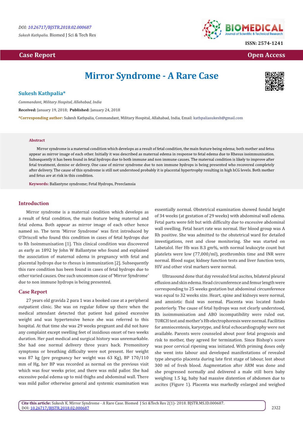 Mirror Syndrome - a Rare Case