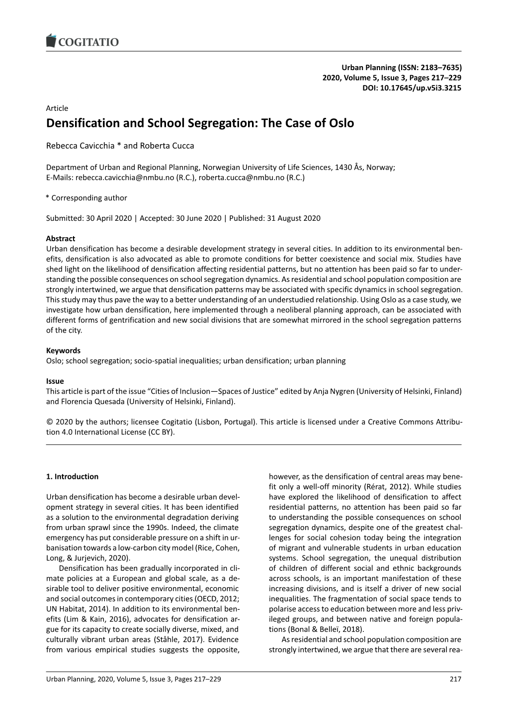 Densification and School Segregation: the Case of Oslo