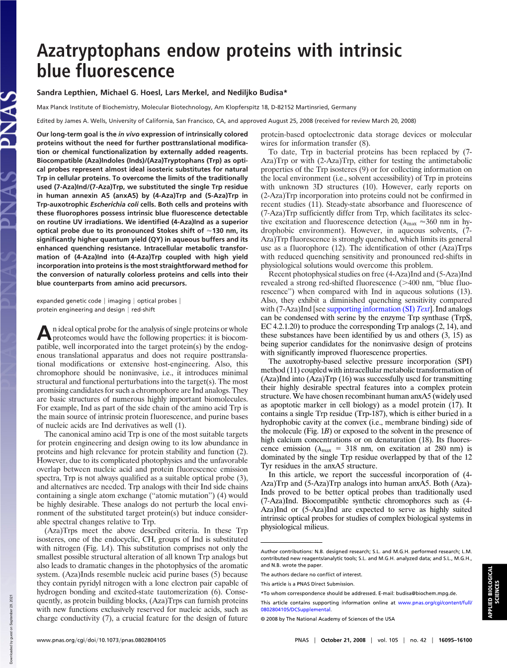 Azatryptophans Endow Proteins with Intrinsic Blue Fluorescence