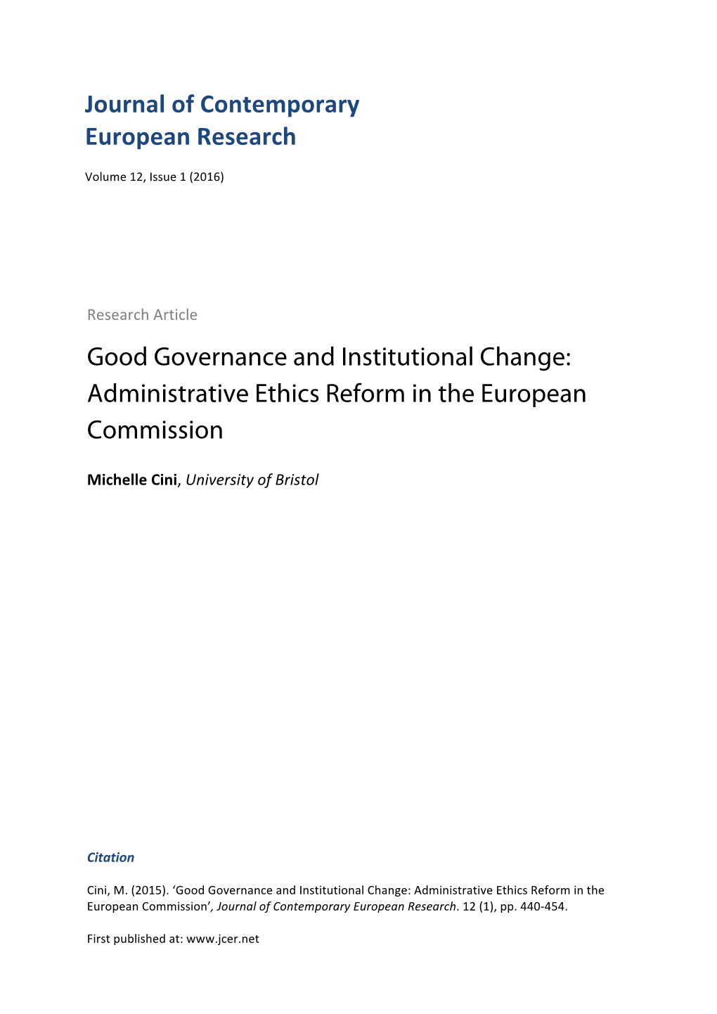 Administrative Ethics Reform in the European Commission