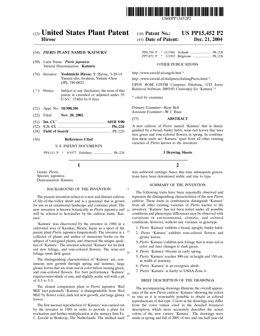 (12) United States Plant Patent (10) Patent No.: US PP15,452 P2 Hirose (45) Date of Patent: Dec