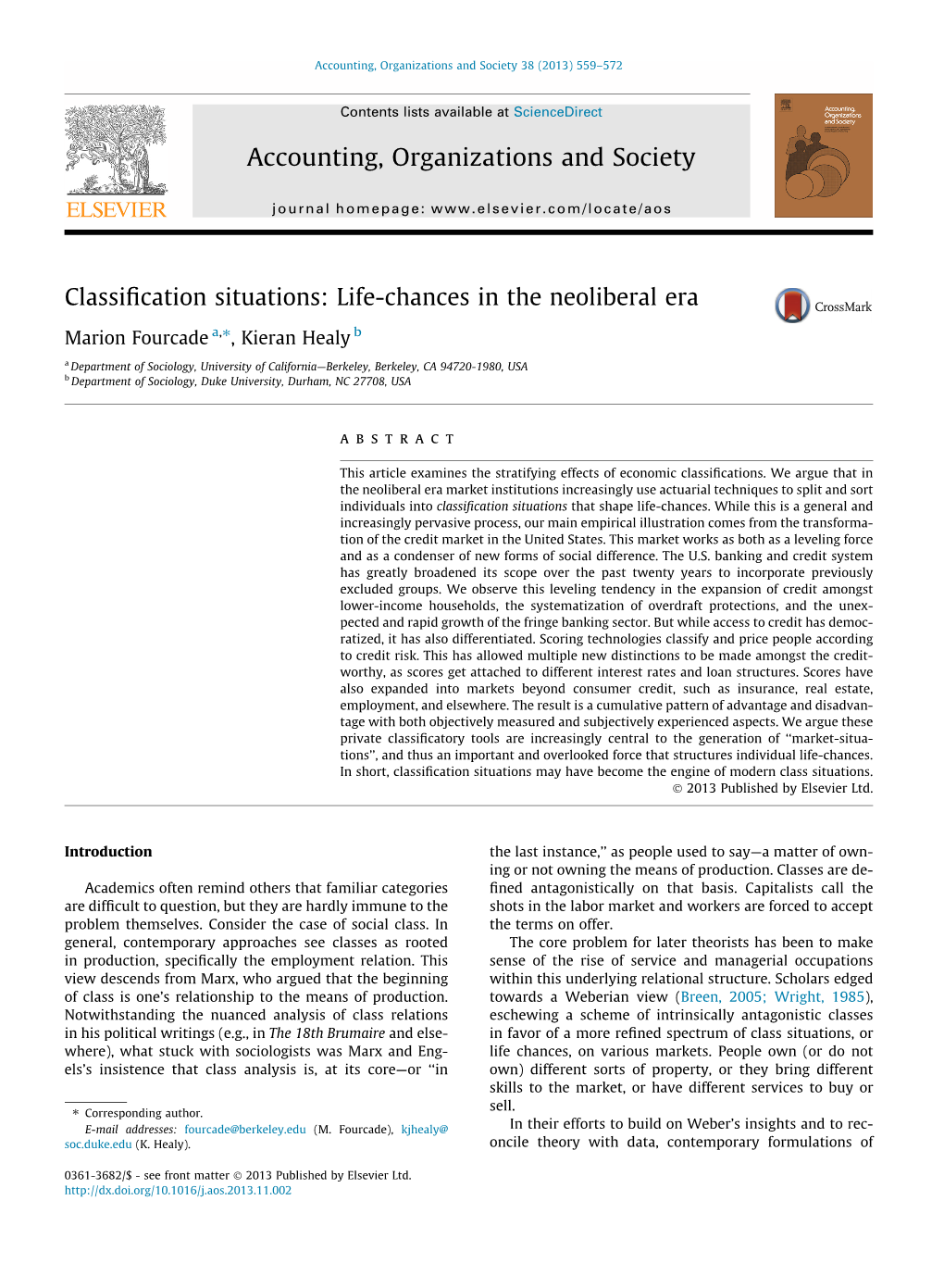 Classification Situations: Life-Chances in the Neoliberal