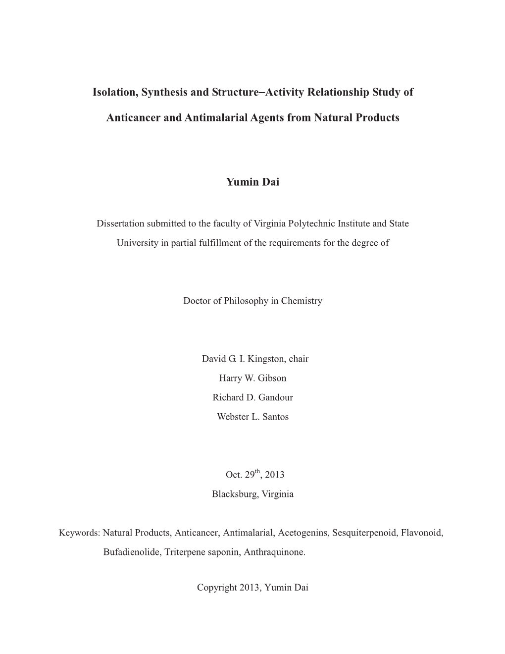 Isolation, Synthesis and Structure−Activity Relationship Study Of