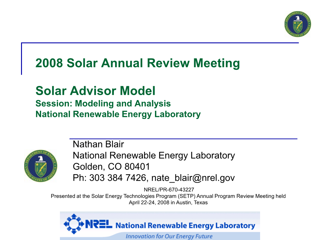 Solar Advisor Model; Session
