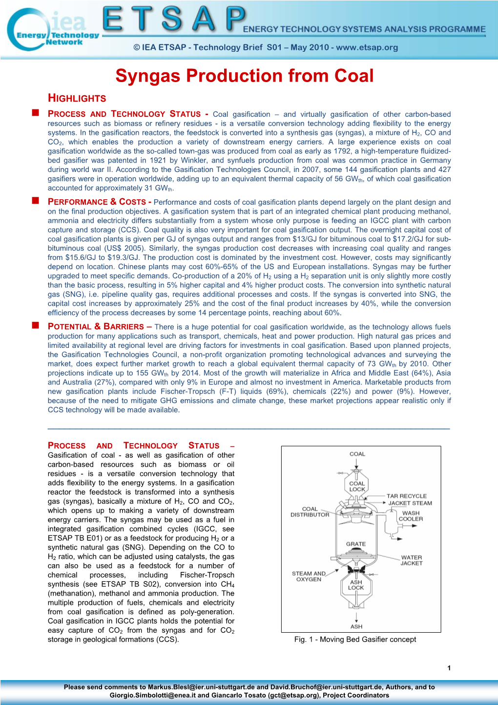 Syngas Production from Coal