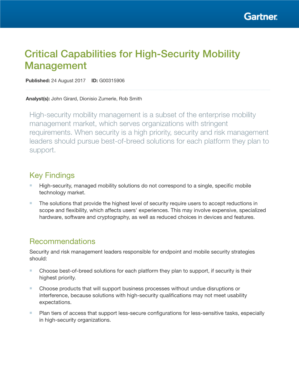 Critical Capabilities for High-Security Mobility Management