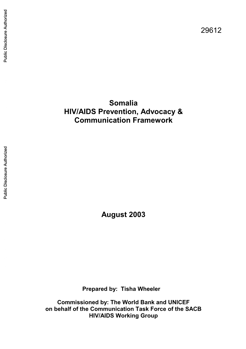 Somalia HIV/AIDS Prevention, Advocacy & Communication Framework