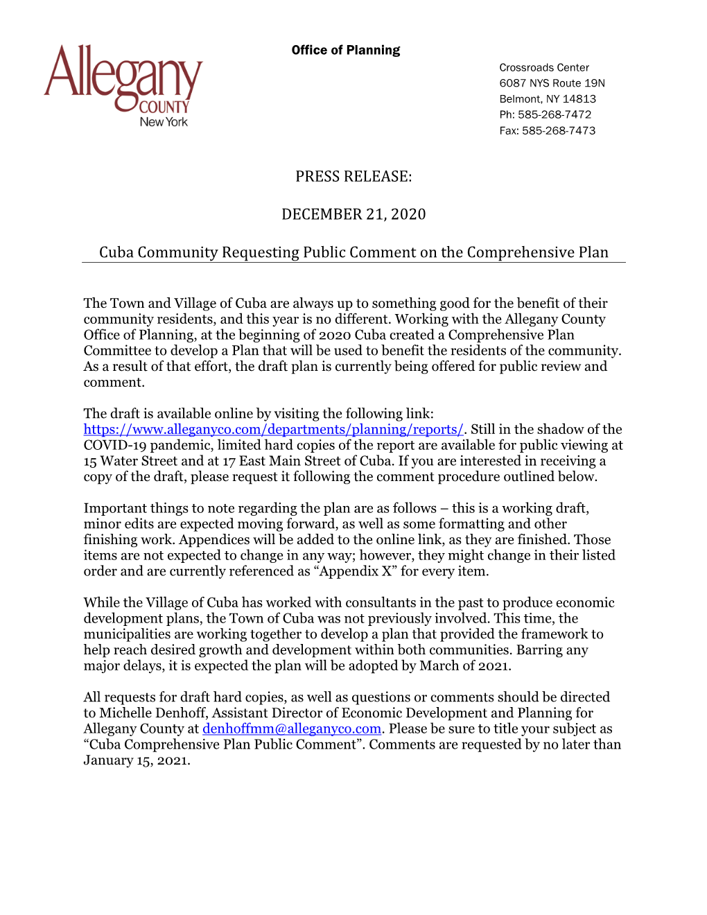 Cuba Comprehensive Plan Public Comment”