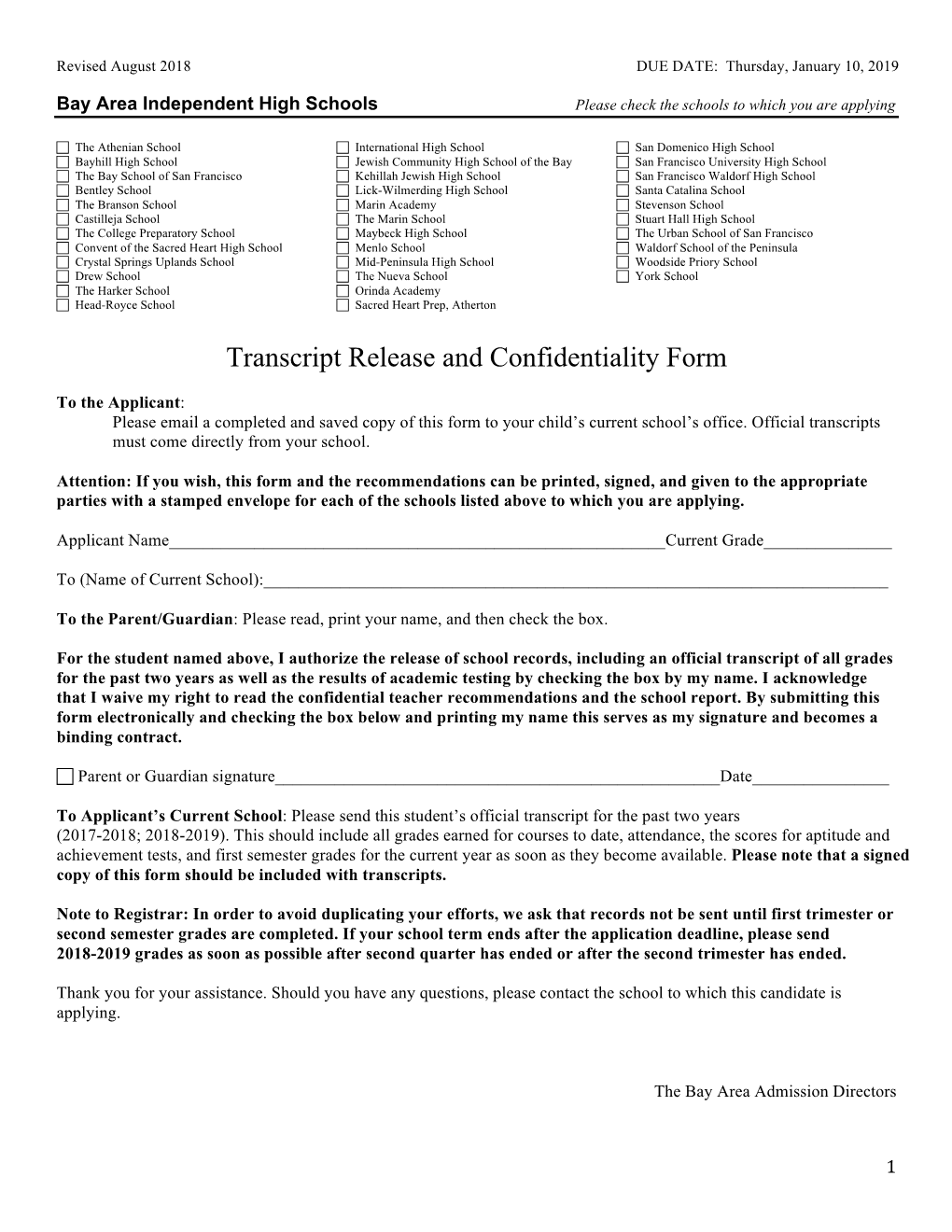 Transcript Release and Confidentiality Form