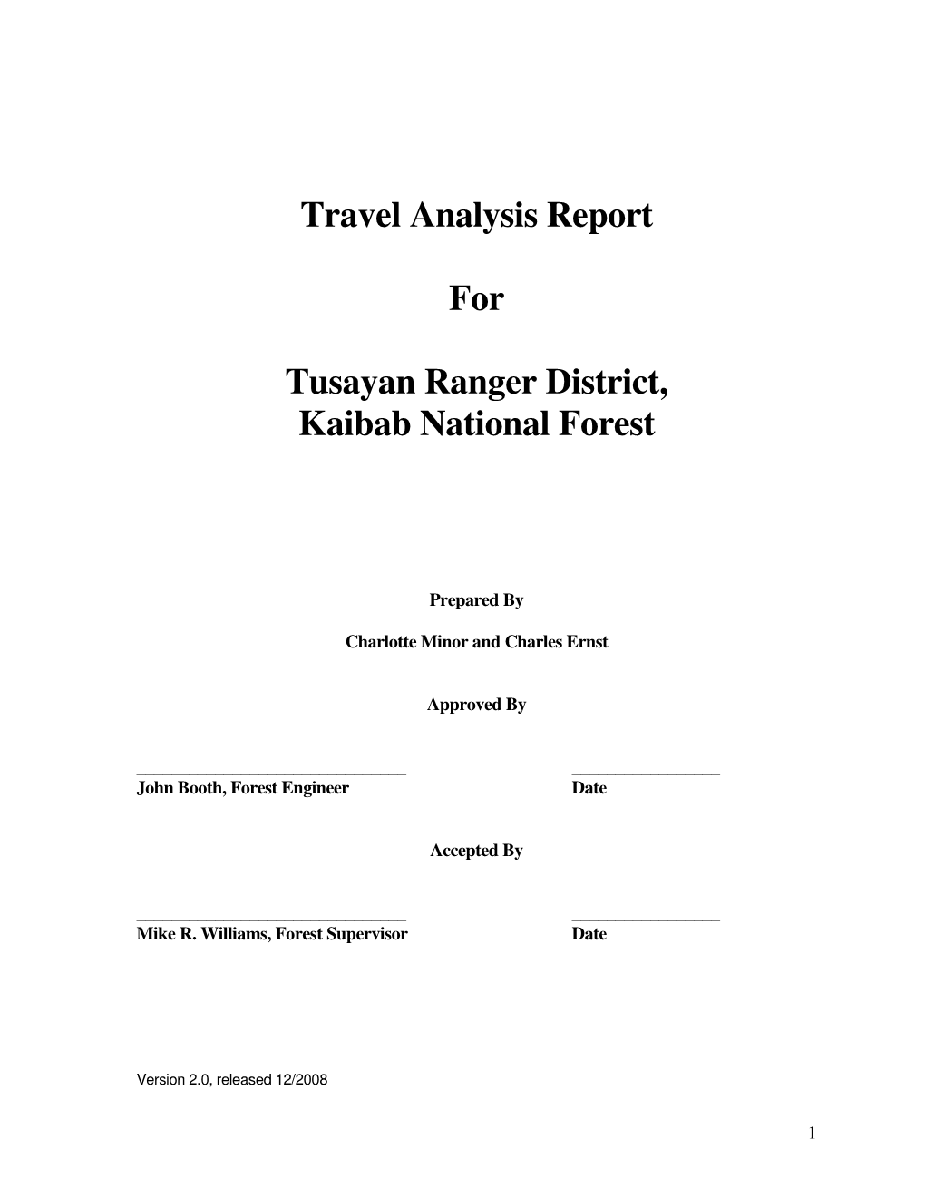 Travel Analysis Report for Tusayan Ranger District, Kaibab National Forest