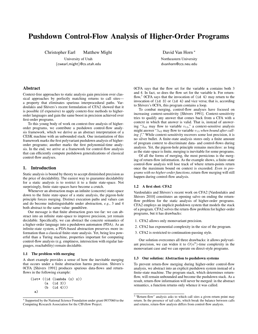 Push-Down Control-Flow Analysis of Higher-Order Programs