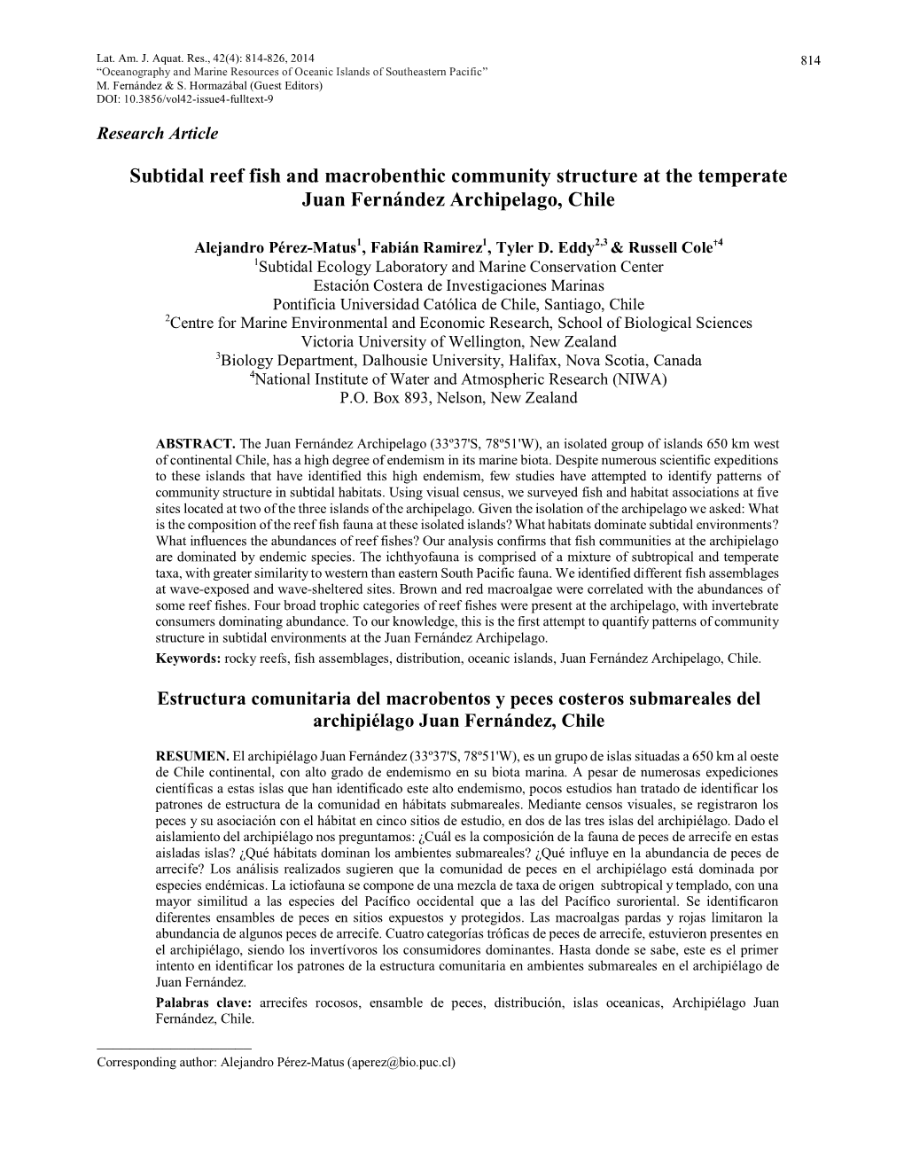 Subtidal Reef Fish and Macrobenthic Community Structure at the Temperate Juan Fernández Archipelago, Chile