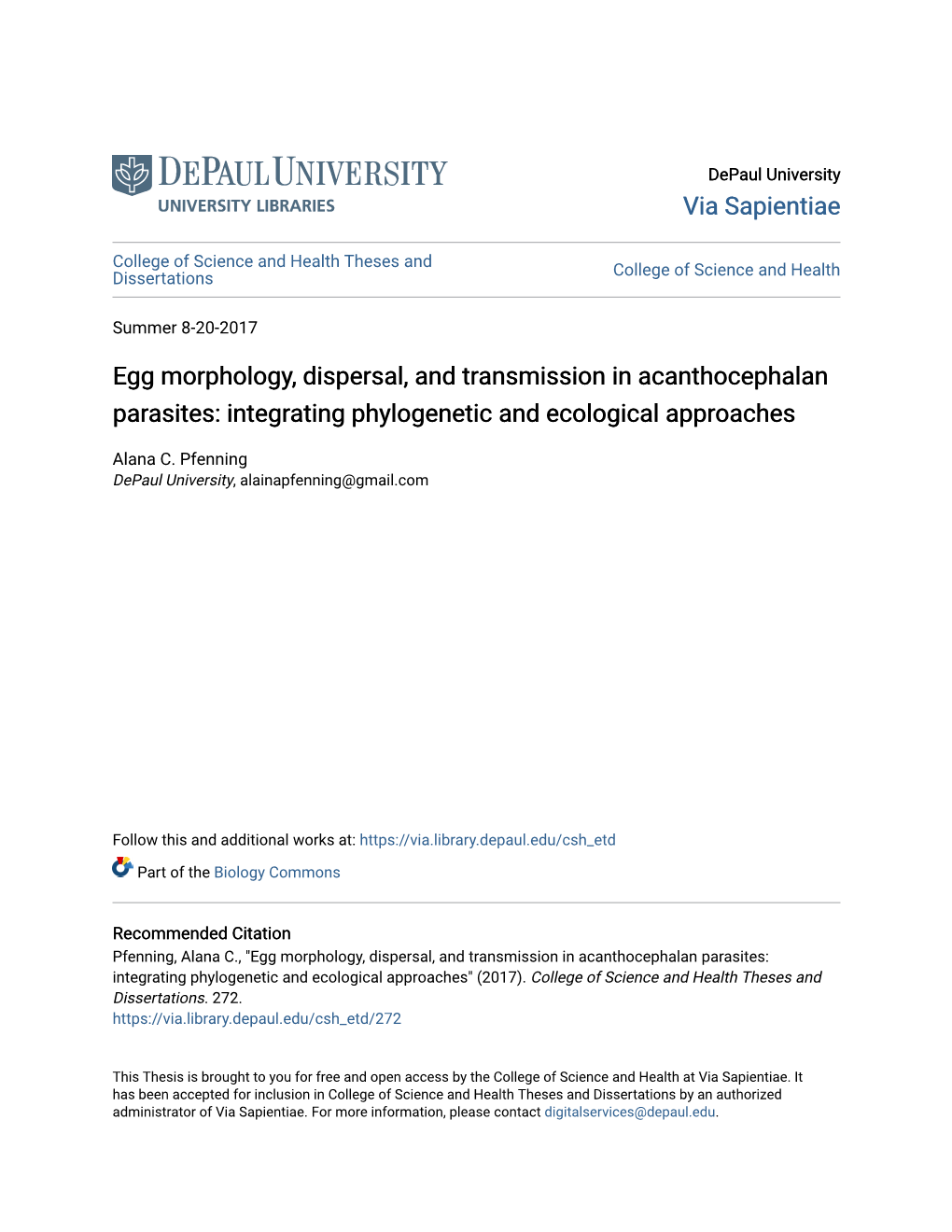 Egg Morphology, Dispersal, and Transmission in Acanthocephalan Parasites: Integrating Phylogenetic and Ecological Approaches