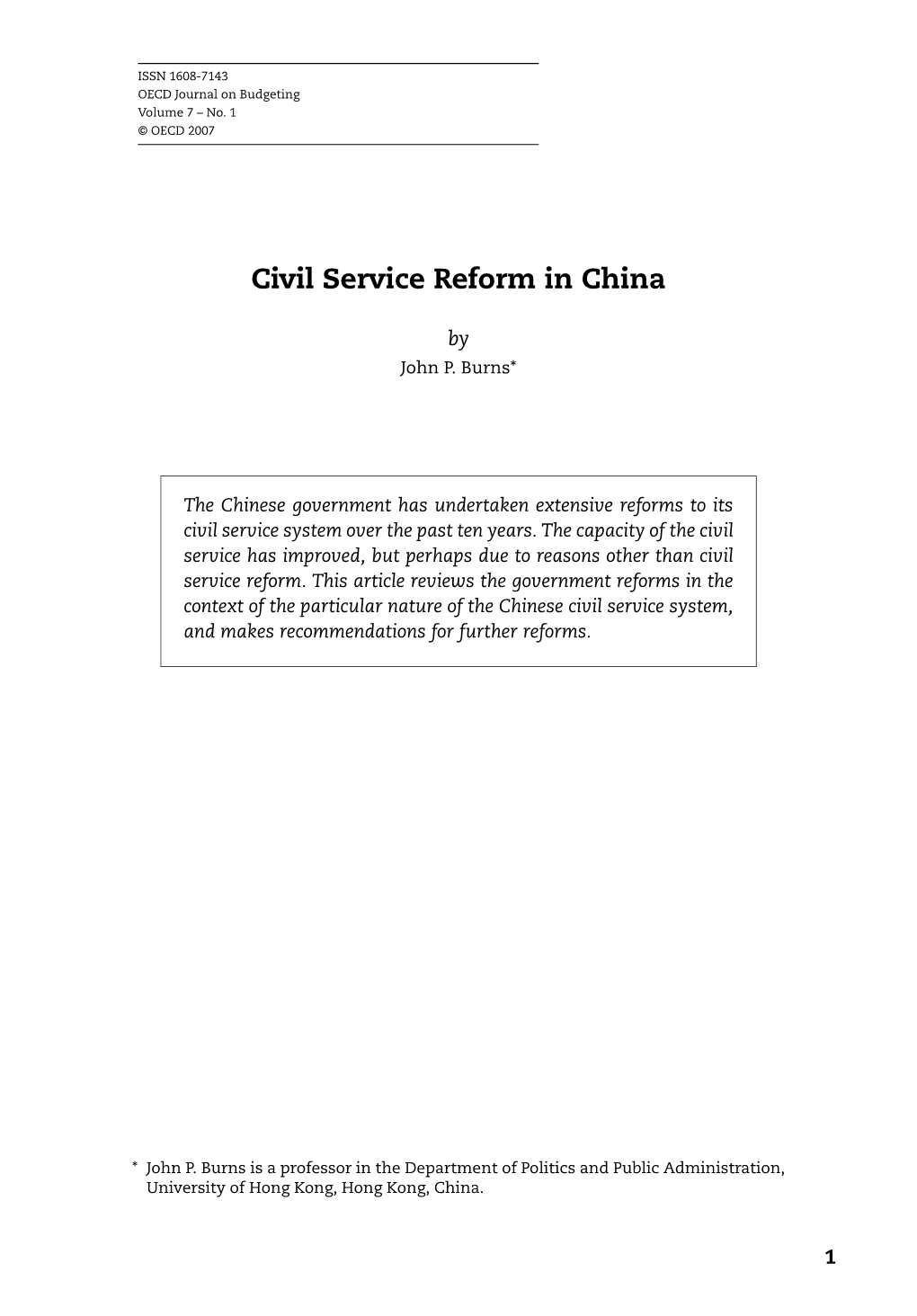 Civil Service Reform in China