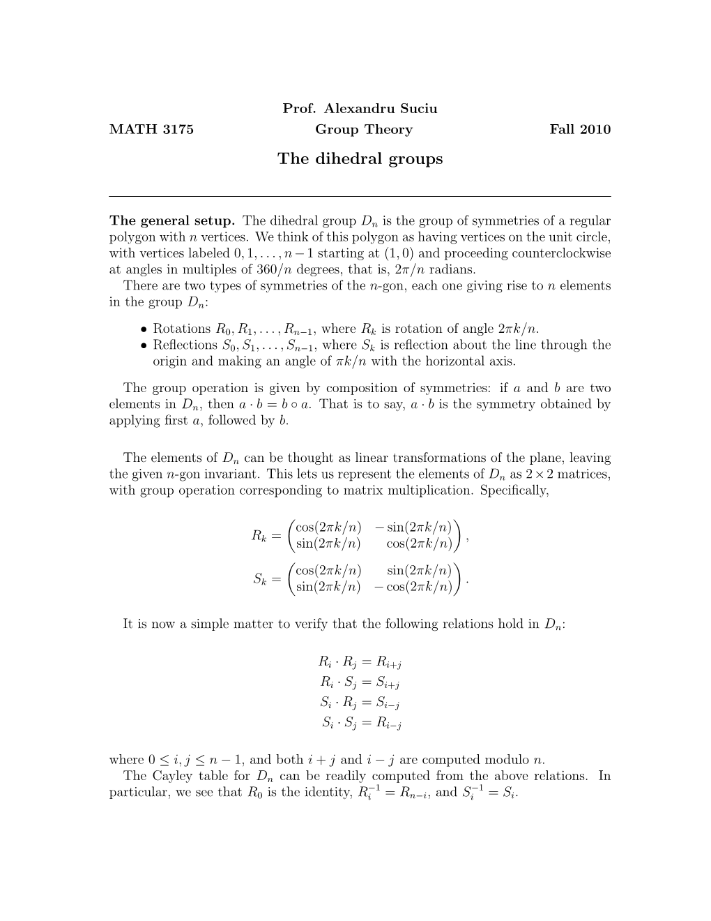 The Dihedral Groups