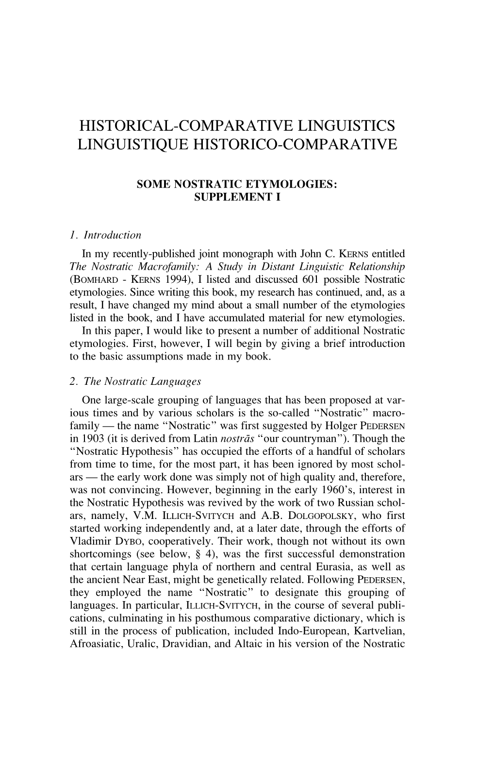 Historical-Comparative Linguistics Linguistique Historico-Comparative